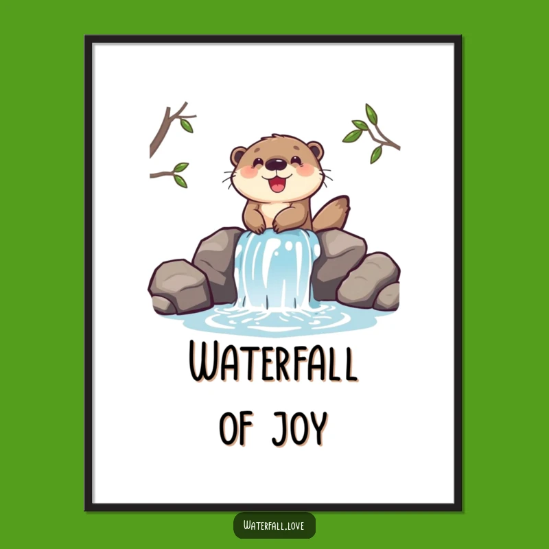 Funny Otter Waterfall Digital Print - Joyful Character Art, Instant Funny Gift