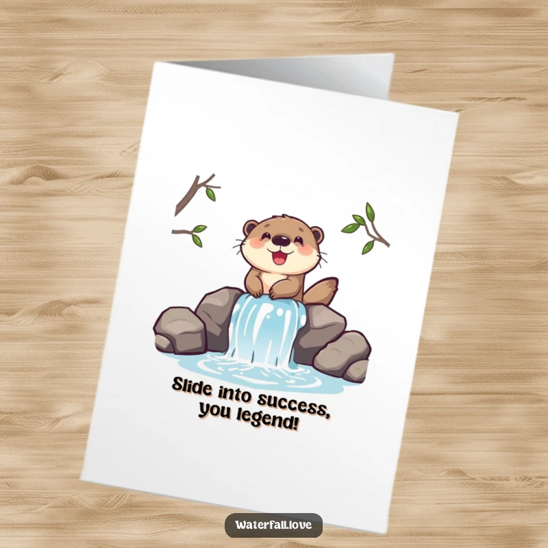 Funny Free Printable Congratulations Card: A cheerful otter gleefully slides down a miniature waterfall, a fun DIY gift.