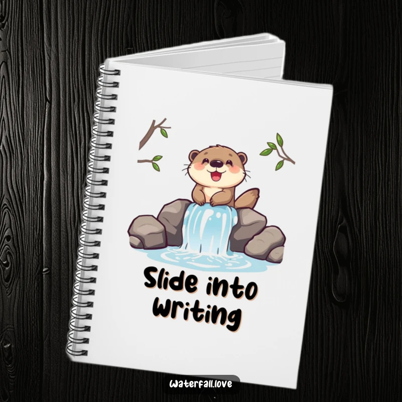 Funny notebook with a cheerful otter sliding down a miniature waterfall, designed for notes filled with fun.